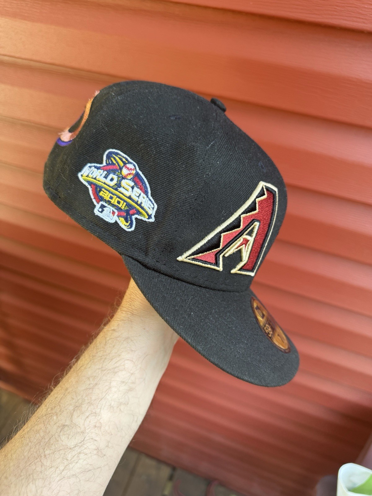 VTG New Era Arizona Diamondbacks 2001 WS Patch MLB Fitted Hat 59 Fifty Sz 7 3/8