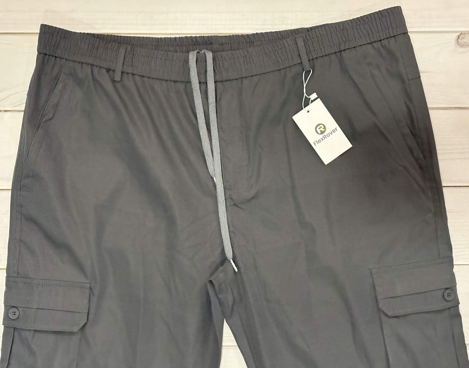 FLEX ROVER Mens Cargo Pants 6 Pockets Pull On Size 4XL Inseam 28 Gray NWT