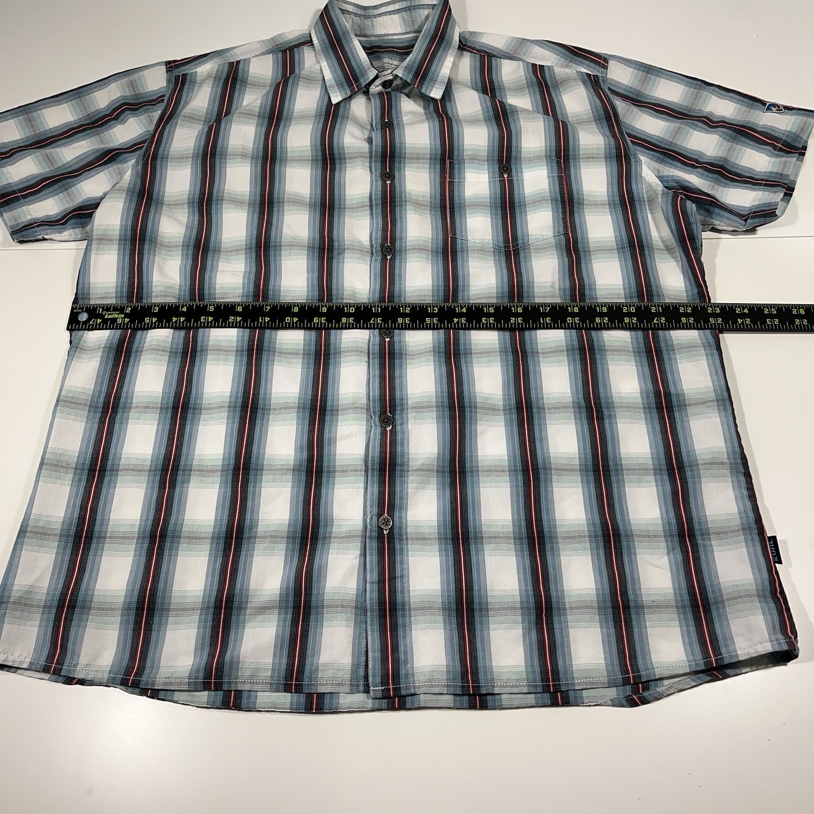 Kuhl Wildfire Shirt Mens Large Blue Plaid Short Sleeve Button Front Outdoor