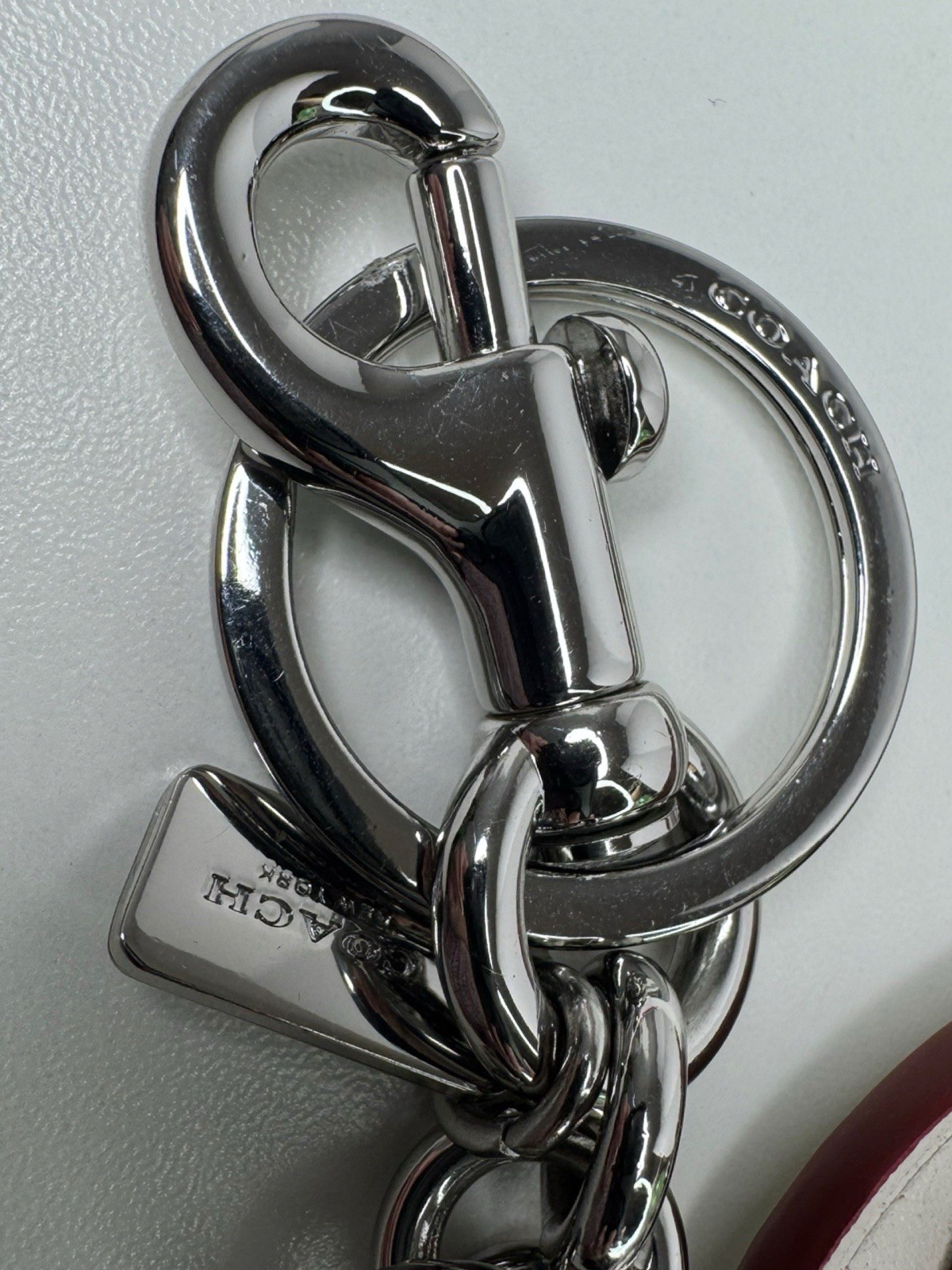 Coach Butterfly Large Leather Chalk White Colored Stone Metal Rivets Keychain
