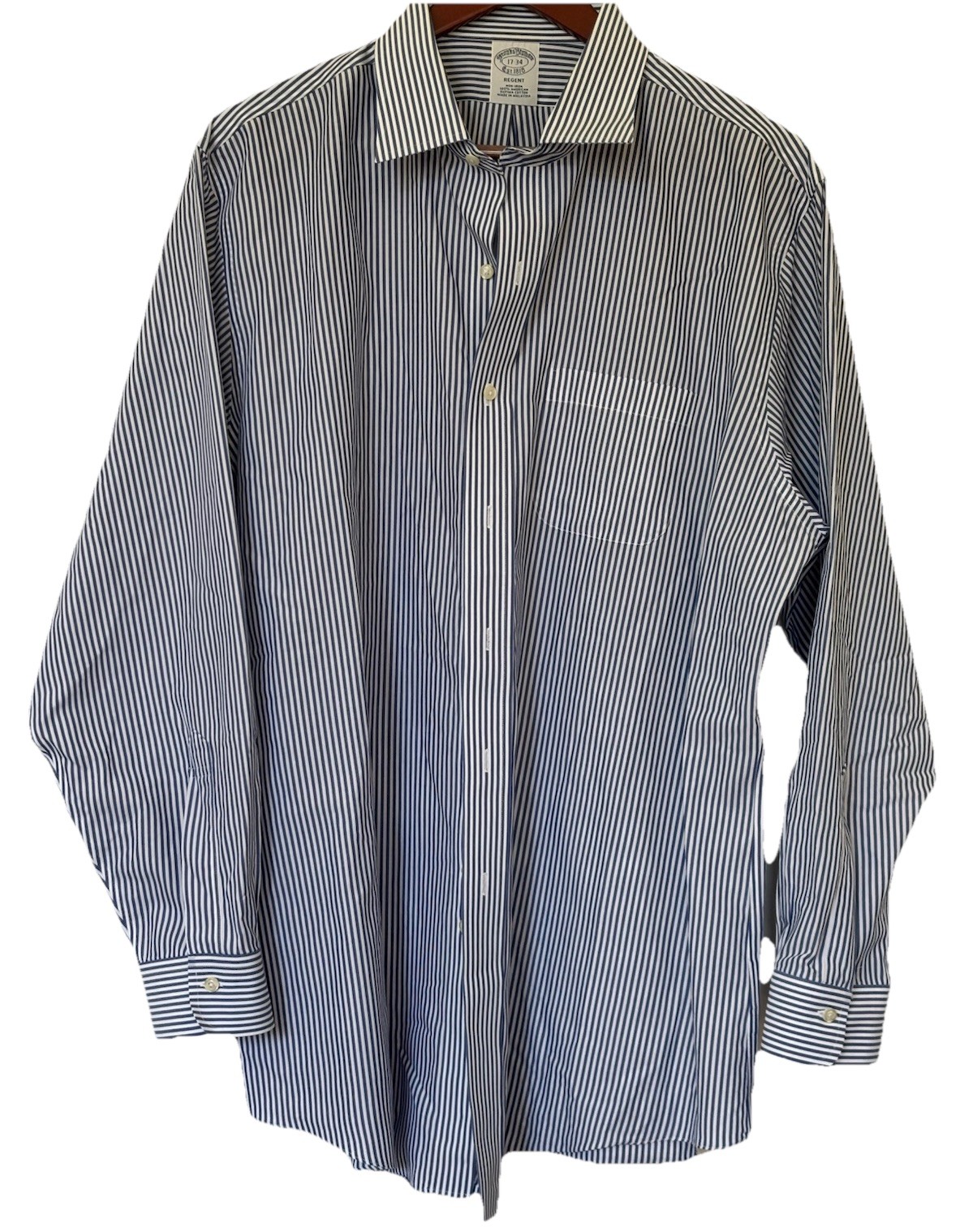 Brooks Brothers Mens Regent Striped Button Down Shirt 17/34 100% Supima Cotton