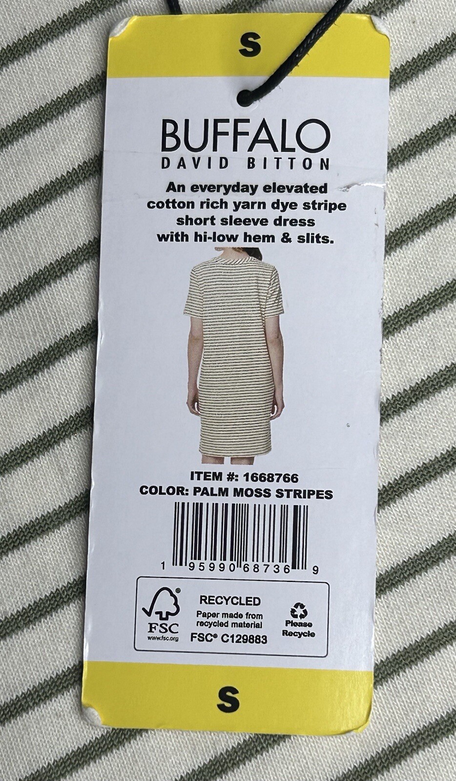 Buffalo Knit Striped Short Sleeve T-shirt Dress ~ Off White / Moss Green ~ Small