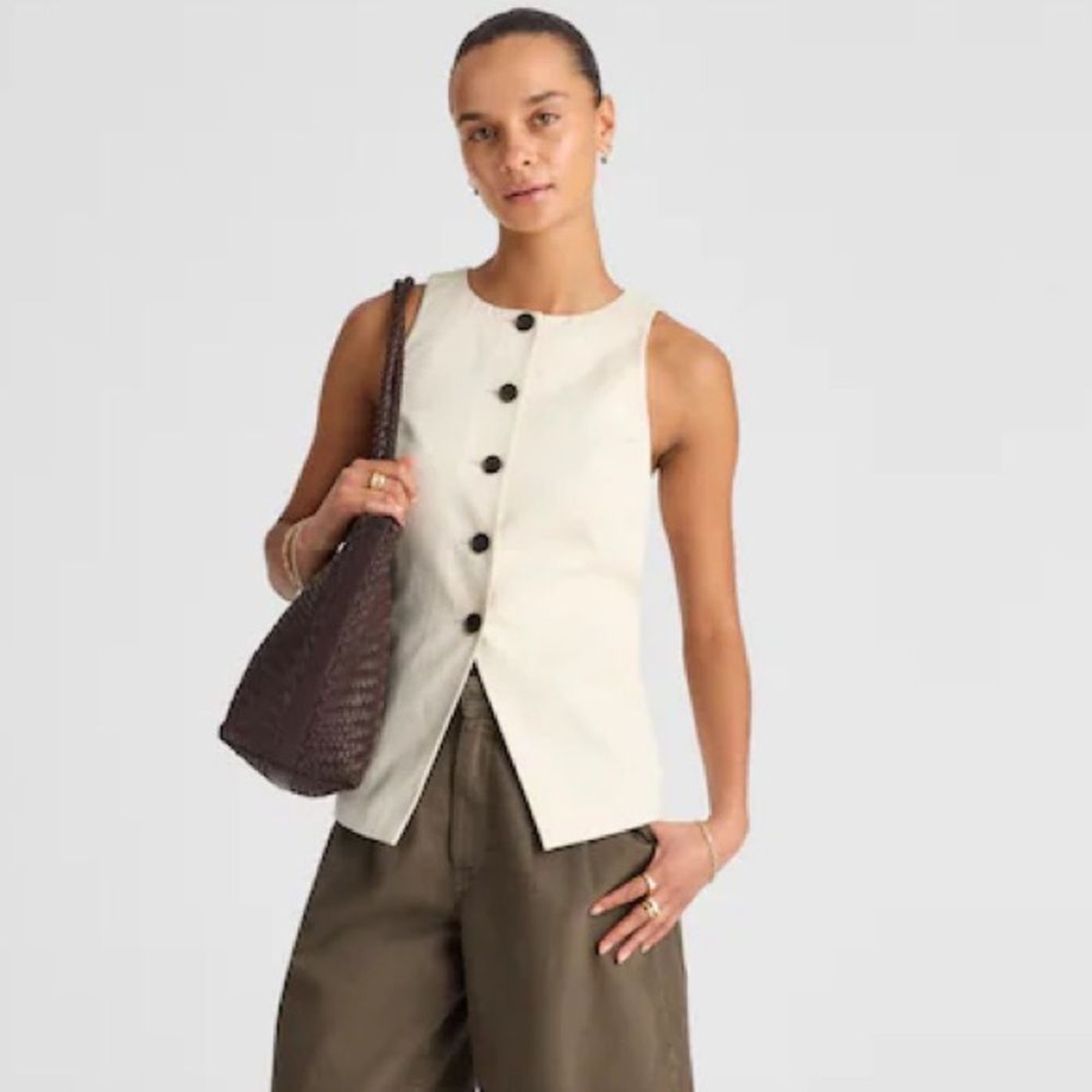 Madewell NWT Crewneck Cutaway Vest in Drapey Twill Size 0 in Vintage Ivory