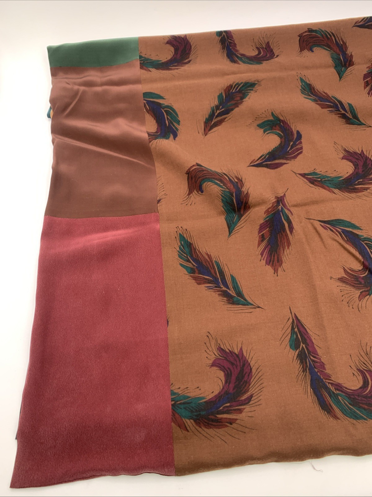 Burgundy Leaf Design Shawl Brown Blue Tan Gray Black Green 26 1/2″x91”Reversible