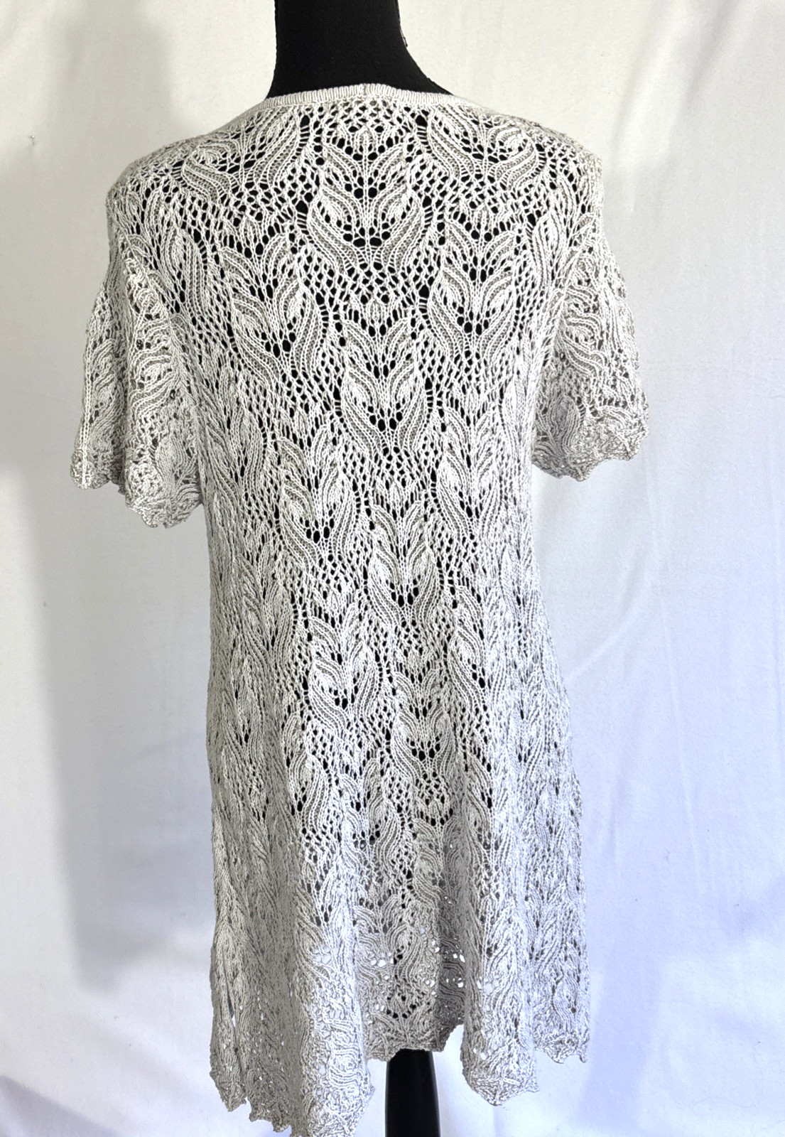 Jeanne Pierre Open Knit Sweater Large Gray Crochet Tunic Light Beach Coverup