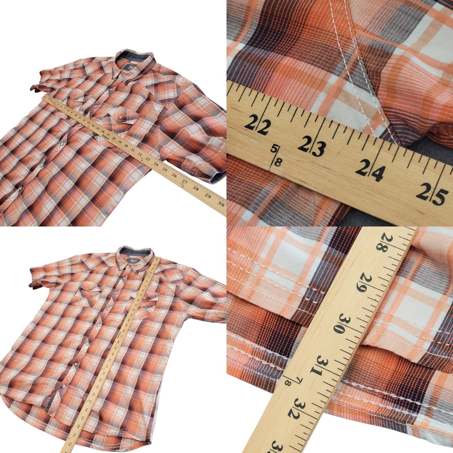 BKE Buckle Athletic Fit Short Sleeve Pearl Snap Button Shirt Mens XL Orange