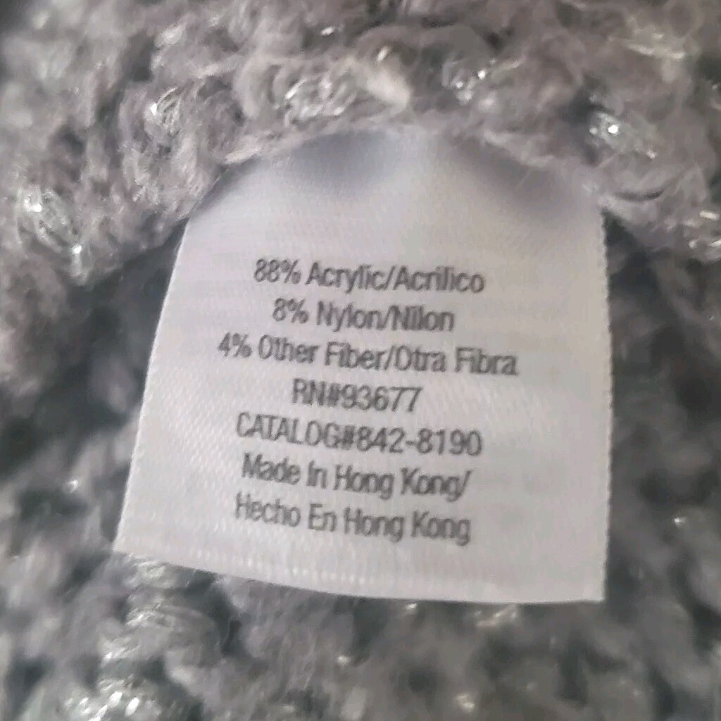 A.N.A Silver Gray Open Front Cardigan Sweater Medium Chunky Knit Metallic Accent