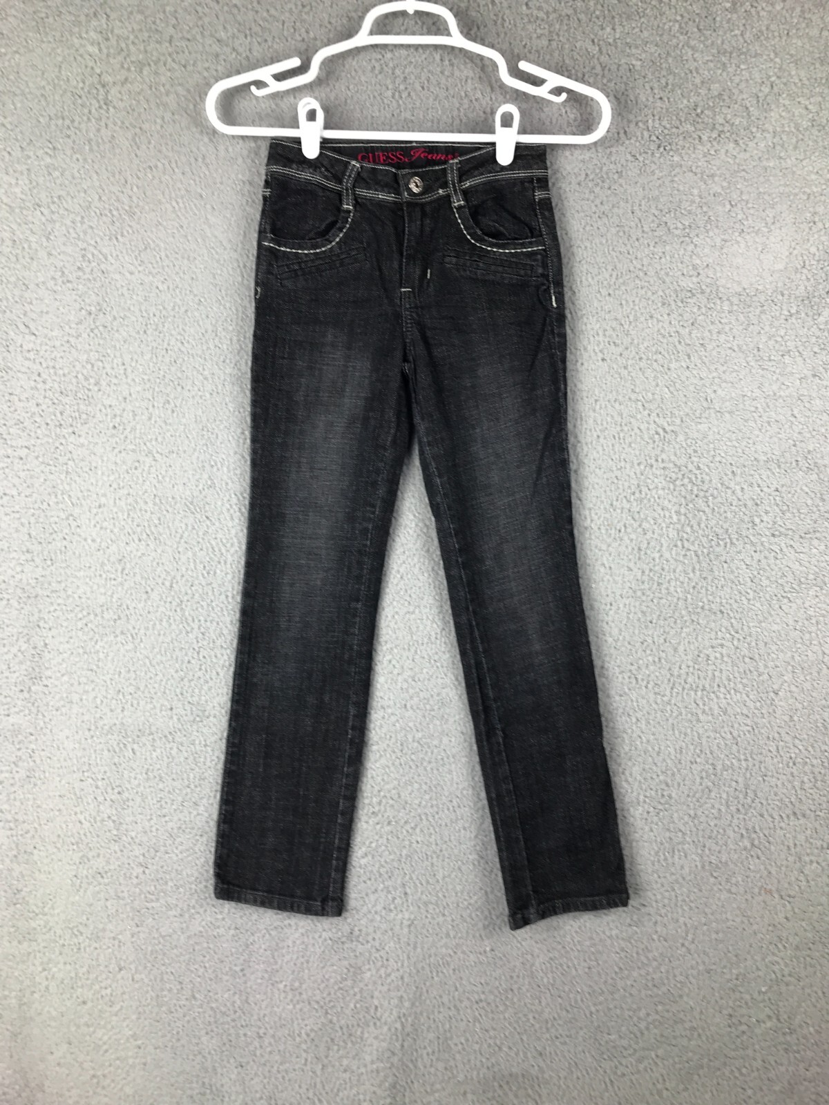 Guess Jeans Girls Mid Rise Slim Straight Stretch Adjustable Waist Black Jeans 10
