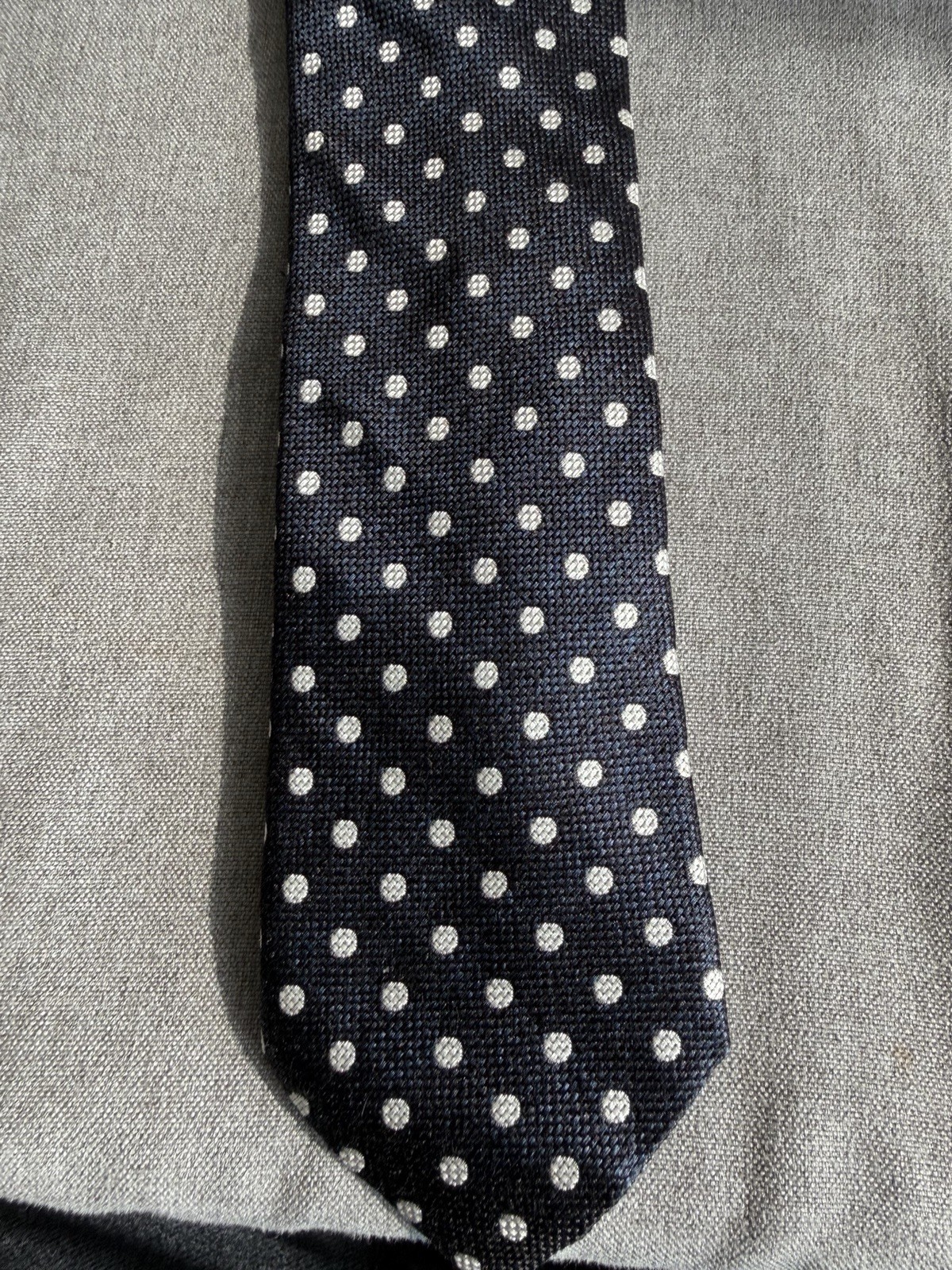 Eton Of Sweden White Polka Dot Navy Blue Silk Necktie 3.25 In. Wide