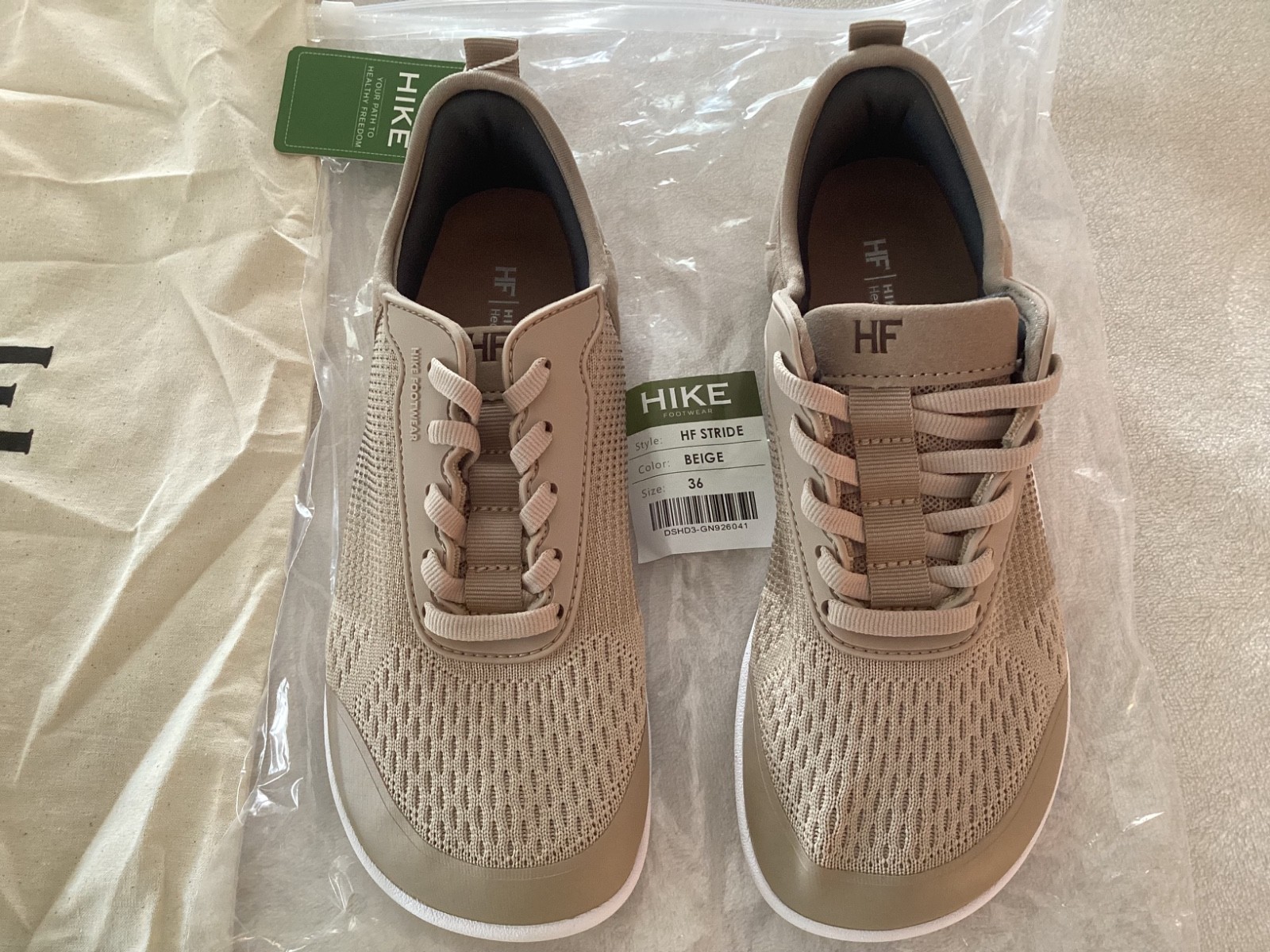 HIKE FOOTWEAR HF STRIDE ERGONOMIC BAREFOOT SNEAKER~BEIGE~WOMEN 6~MEN 4~NEW PACK