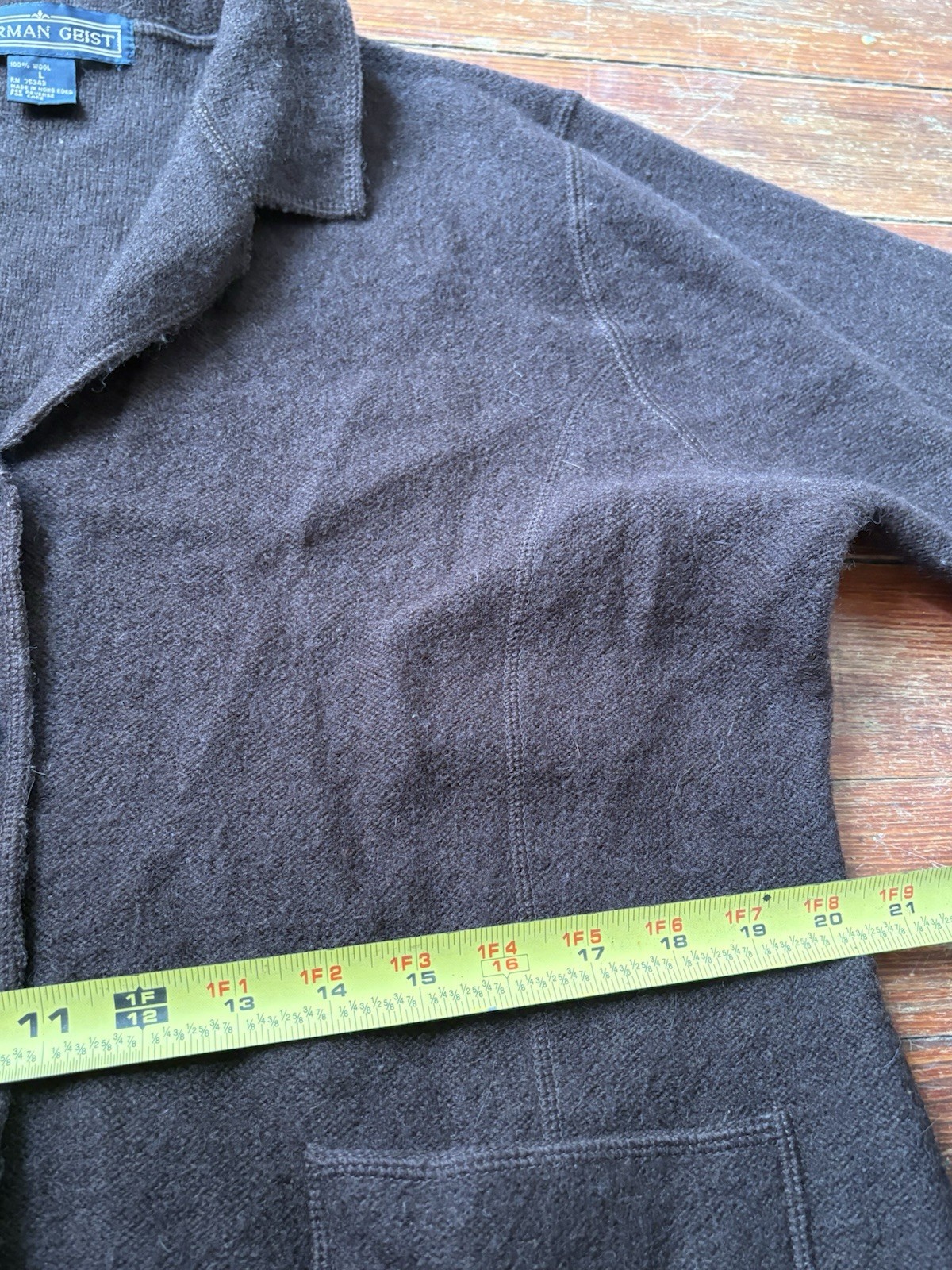Herman Geist Cardigan Sweater Jacket Sz Large Brown 100% Wool Button Front