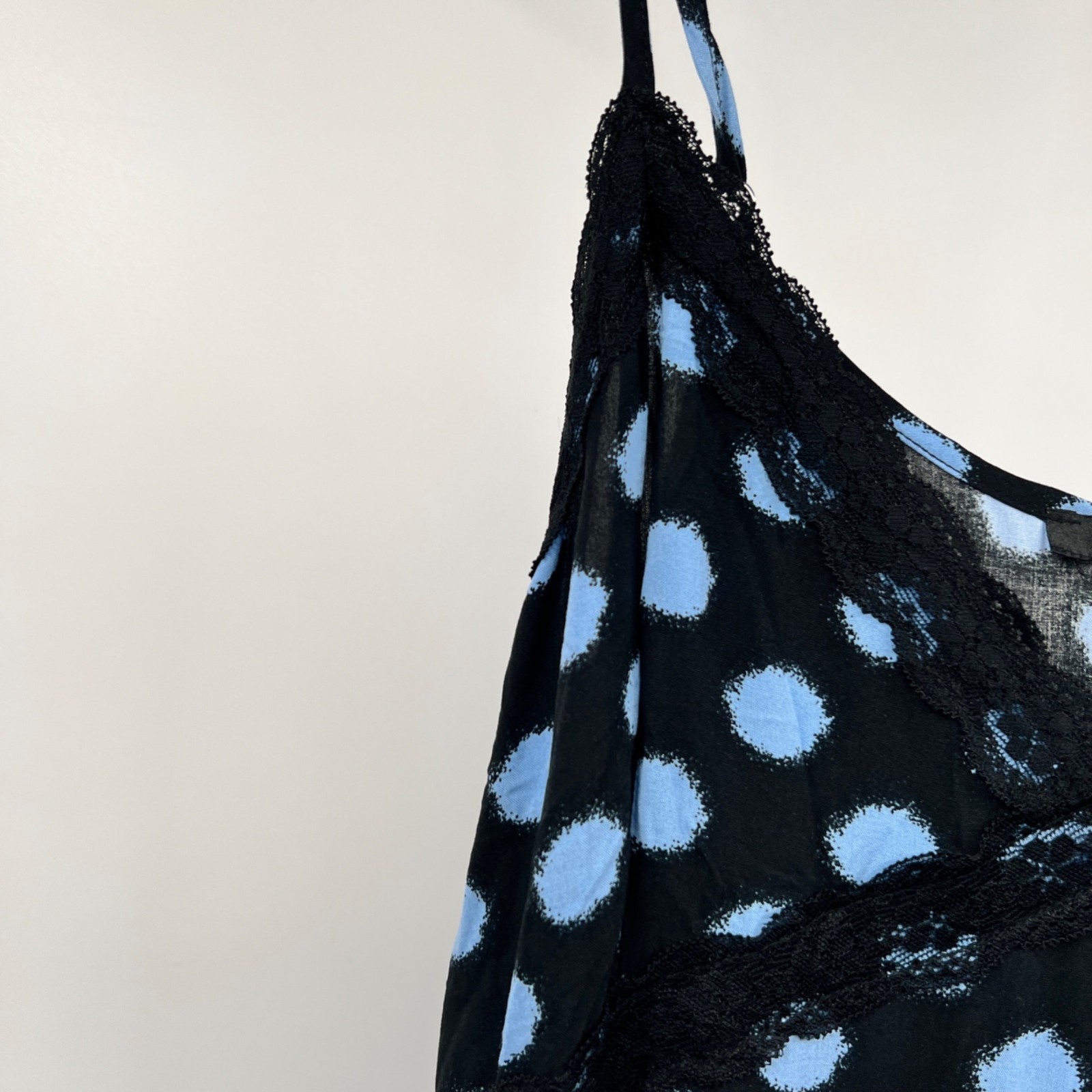 Forever 21 Polka Dot Midi Slip Dress Front Slit Black/Blue Size Medium New