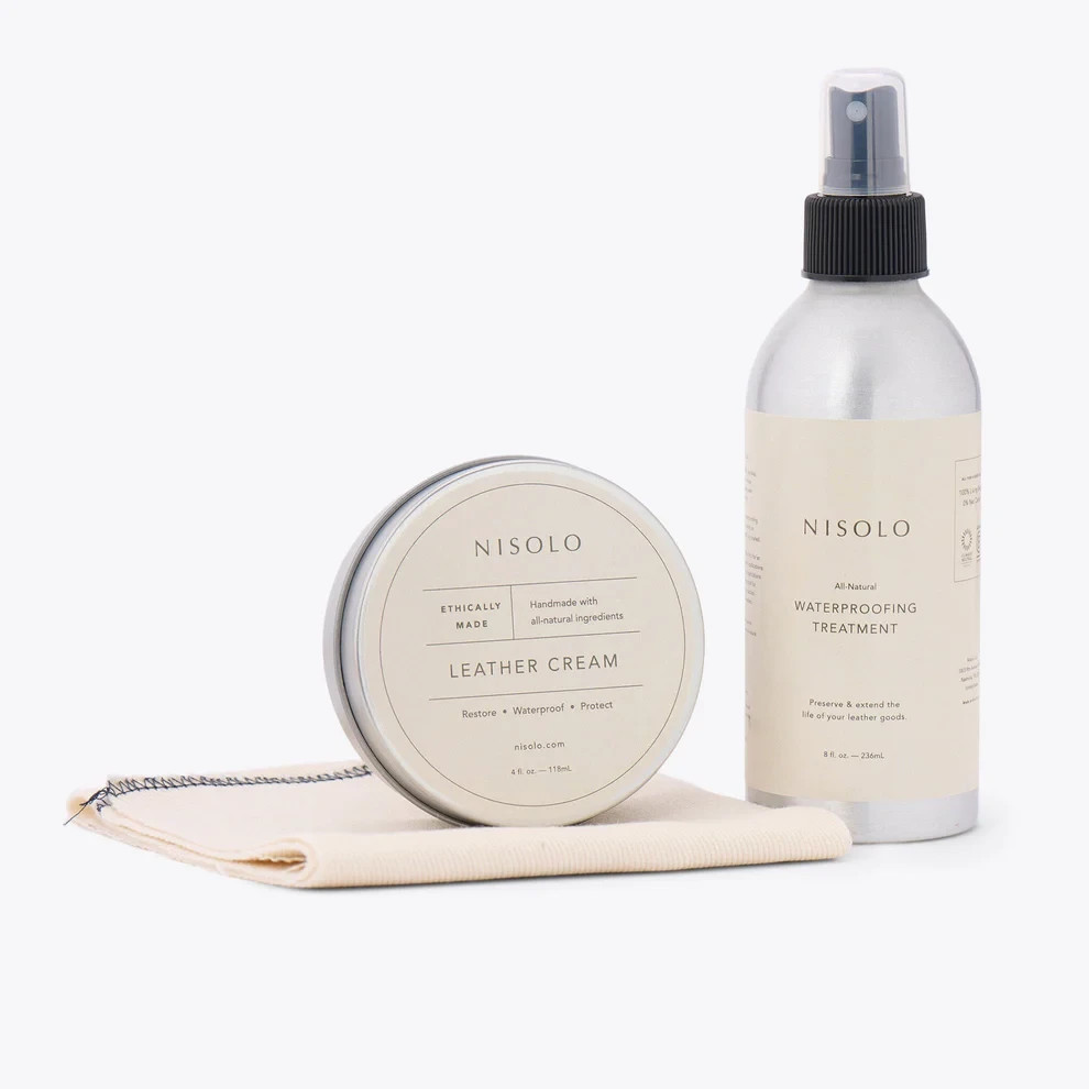 Nisolo Smooth Leather Care Kit Cleaner Conditioner Waterproof Spray Cloth 79″