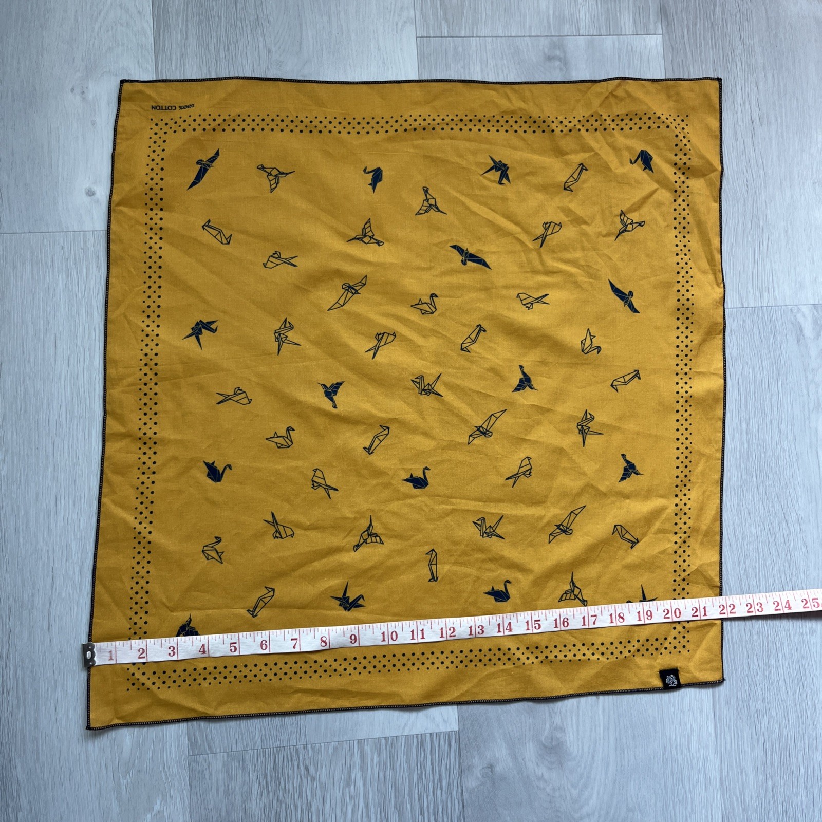 White Moss Paper Crane Scarf Yellow Gold Square Handkerchief Bandana