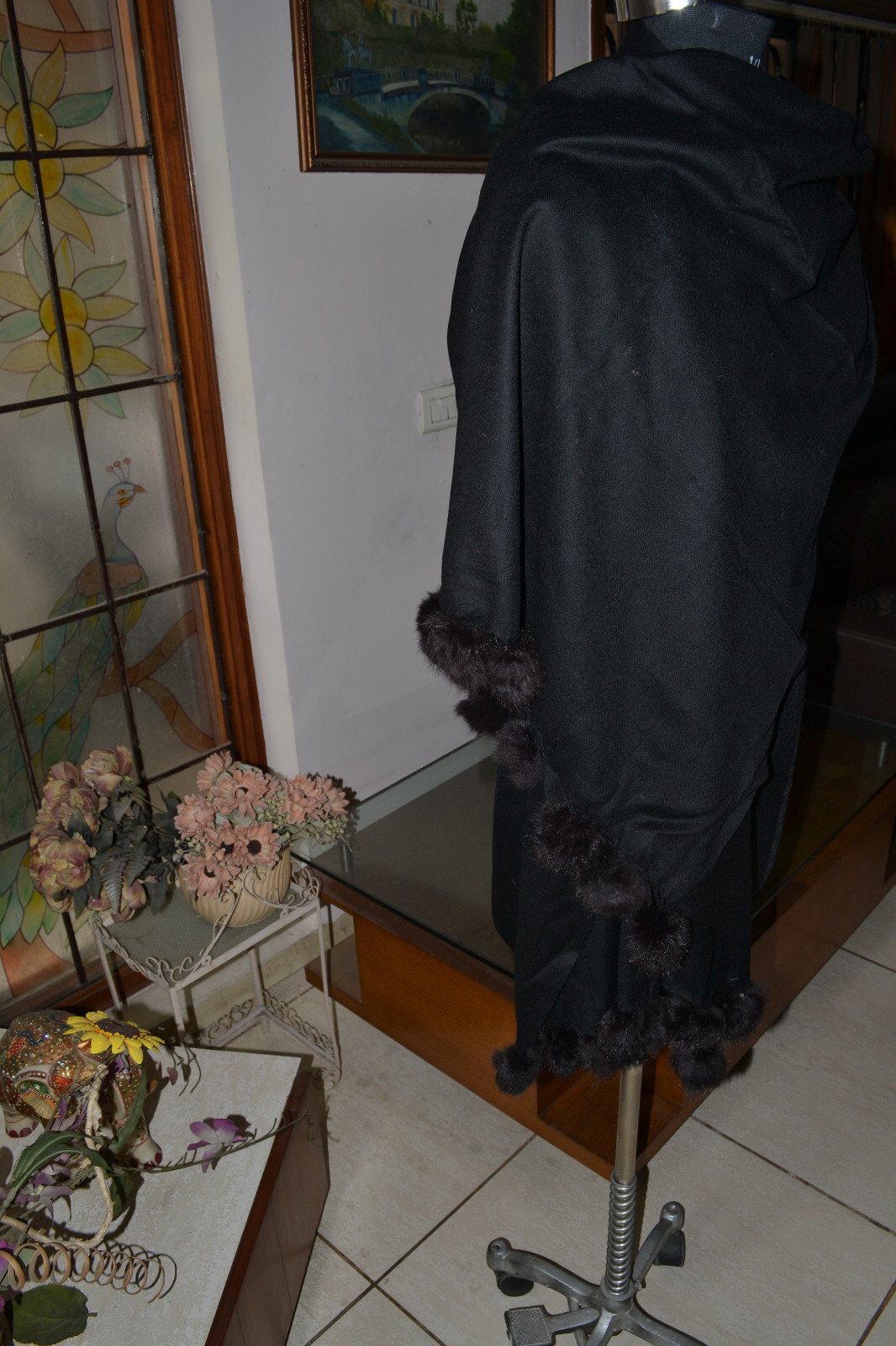 BLACK PLAIN Pashmina 100% Cashmere 75×200 Shawl w MINK tassels, 9 COLOR CHOICE