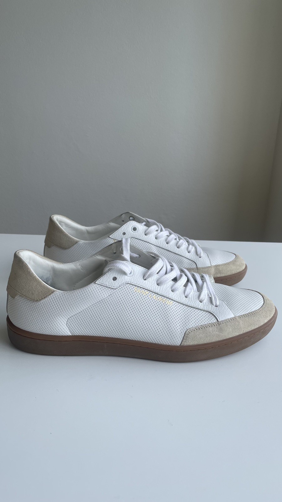 YSL Saint Laurent Men’s White Leather Sneakers Size 44.5 US 11.5