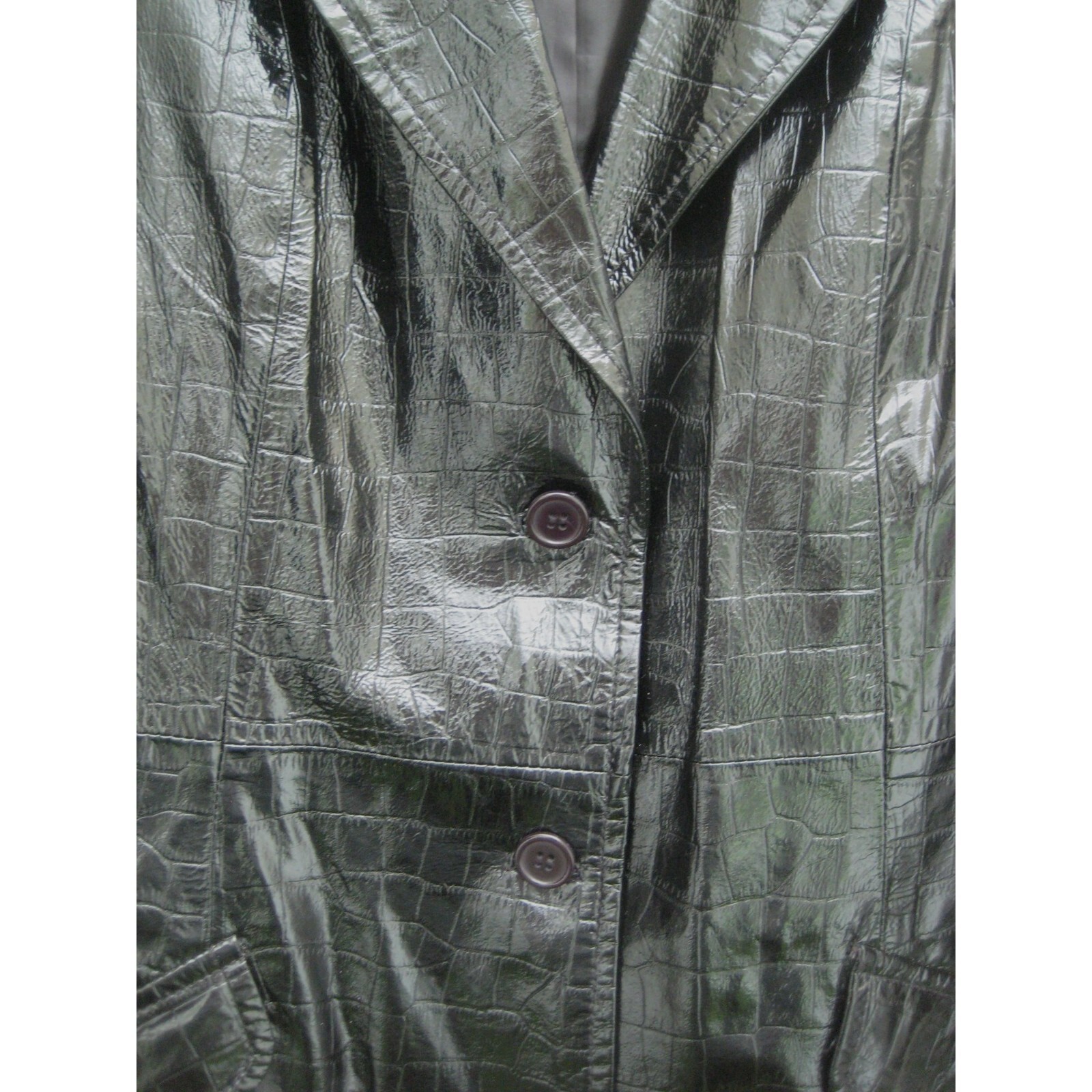 Newport News Jacket Leather Lined Size 12 Black Animal Print Long