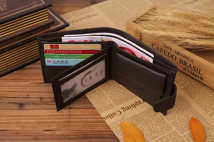 New Mens Leather Bifold Wallet Button Closure RFID Blocking Card Case/Cash
