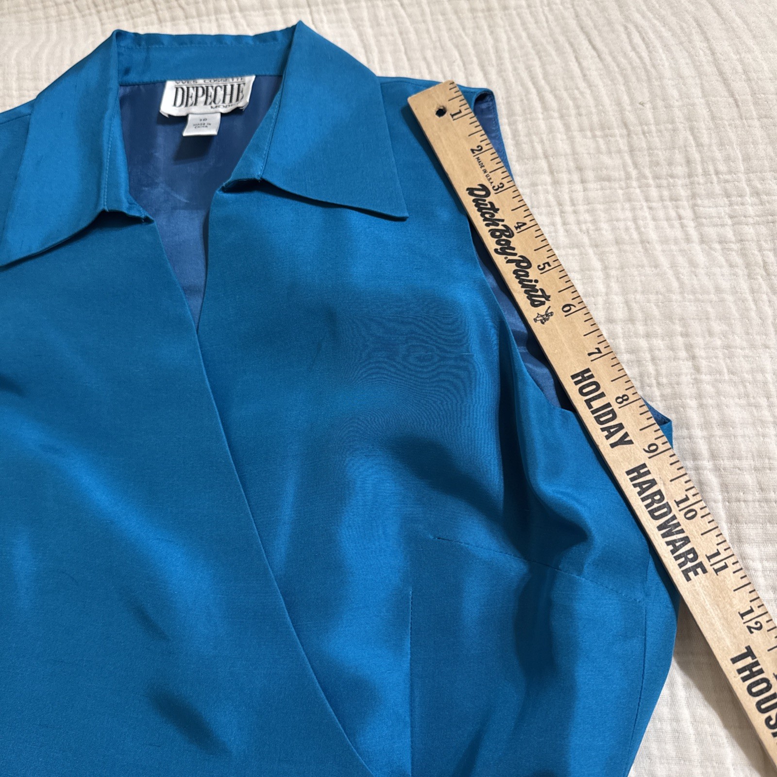 Yves Cossette Depeche Mode Womens Blouse Wrap Around Sleeveless Silk SZ 10 blue