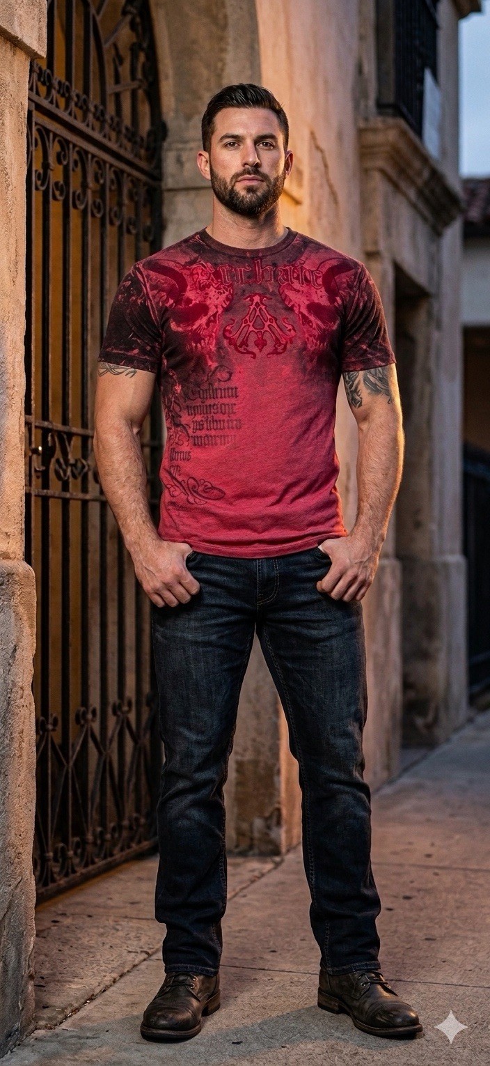 ARCHAIC by AFFLICTION Red NIGHTWATCHER Short Sleeve Slim Fit Y2K T-shirt NWT