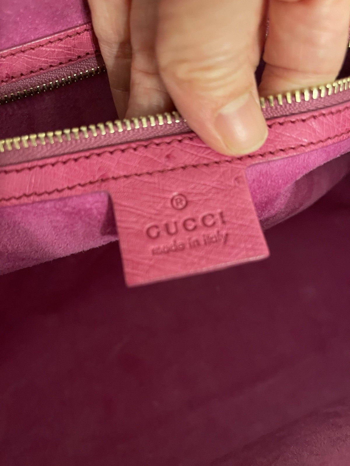 Gucci Ostrich Bullet Bamboo Gold Hardware Turn Lock Closure with Tag