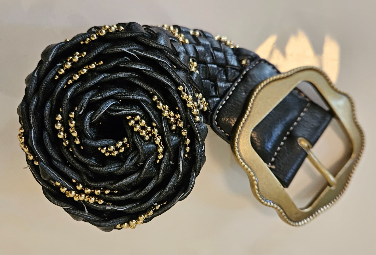 Kathy Van Zeeland Belt Black Woven Bead Man Made Material Design Large