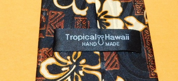 TROPICAL HAWAII BLACK/BROWN/YELLOW FLORAL ALL POLYESTER TIE – DESIGNER TIES.