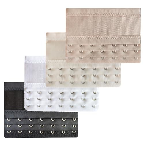 Women Elastic 4pcs 7 Hook Bra Extenders (Black, White, Dark Beige, Light Beige)