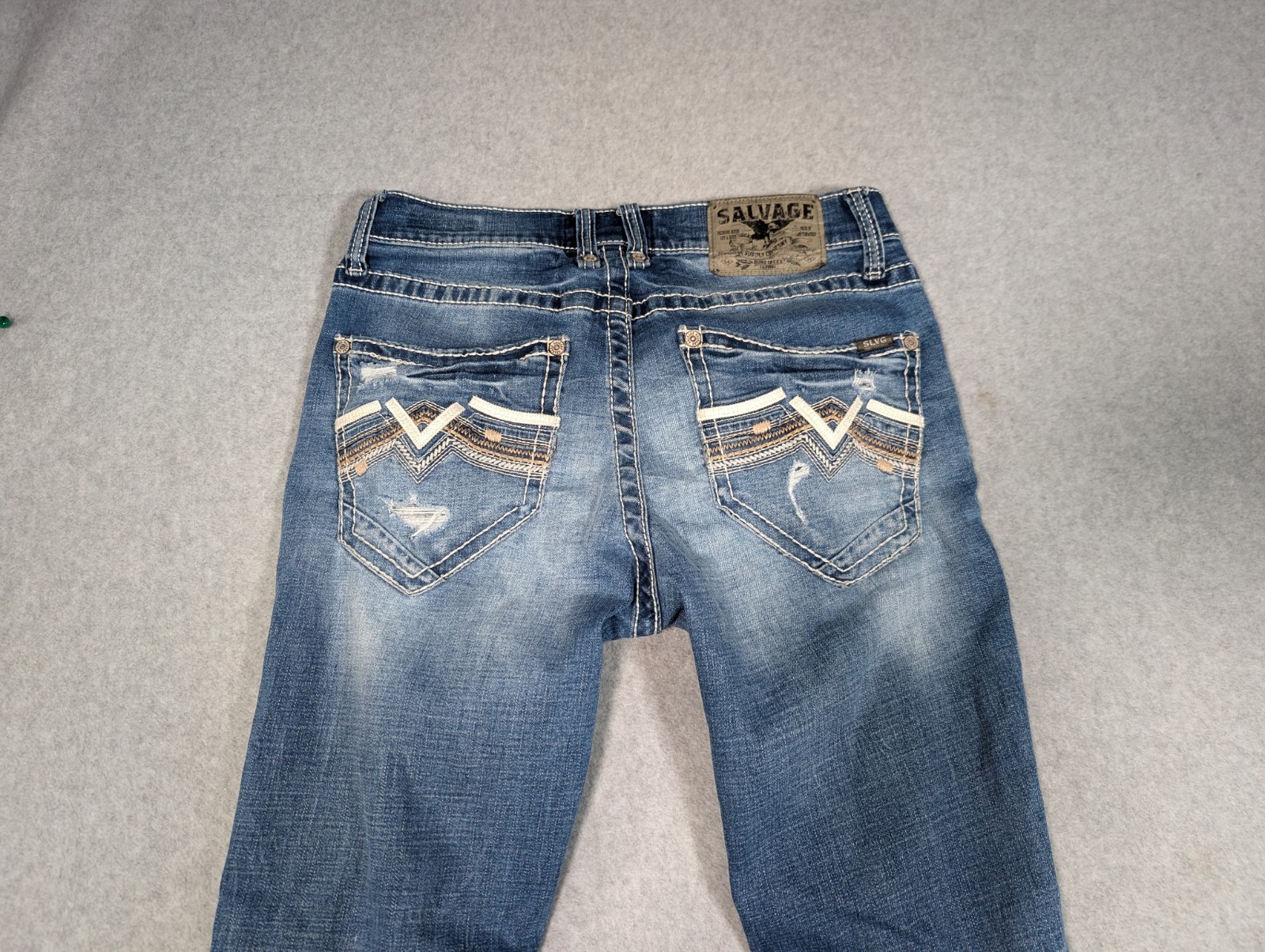 Salvage Supply Company Jeans 32Rx31 Blue Havoc Straight Slim Fit Distressed BKE