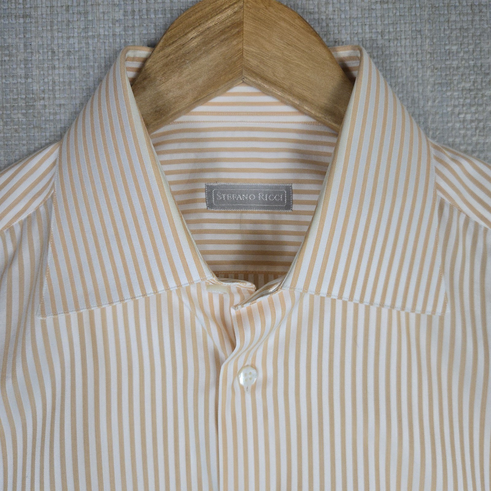 STEFANO RICCI Mens Size Large Made in Italy Shirt Orange Vertical Stripe Cotton