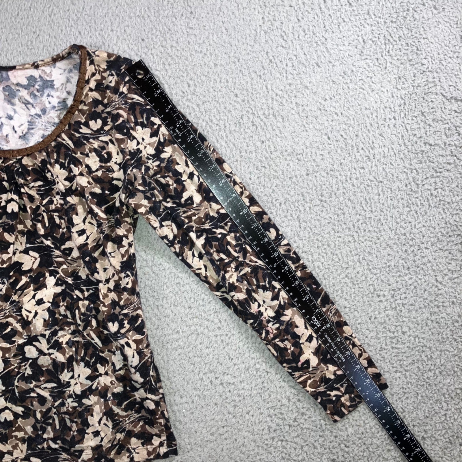 Floral Cottagecore Top Small Brown Scoop Neck Cotton Earthy Neutral Classic L/S
