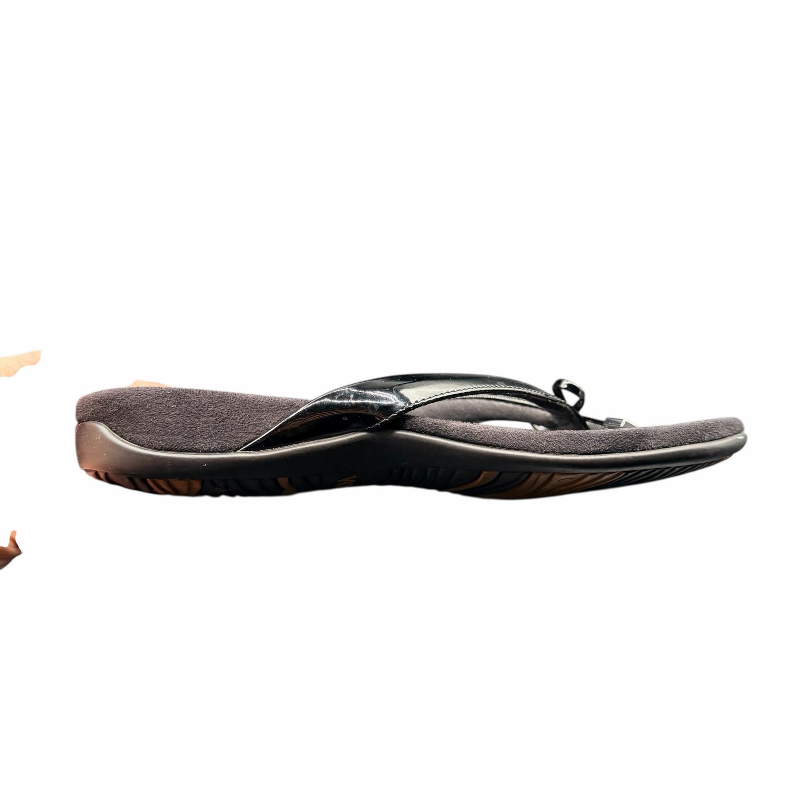 Vionic Bella II Black Patent Bow Thong Sandals Womens Size 10