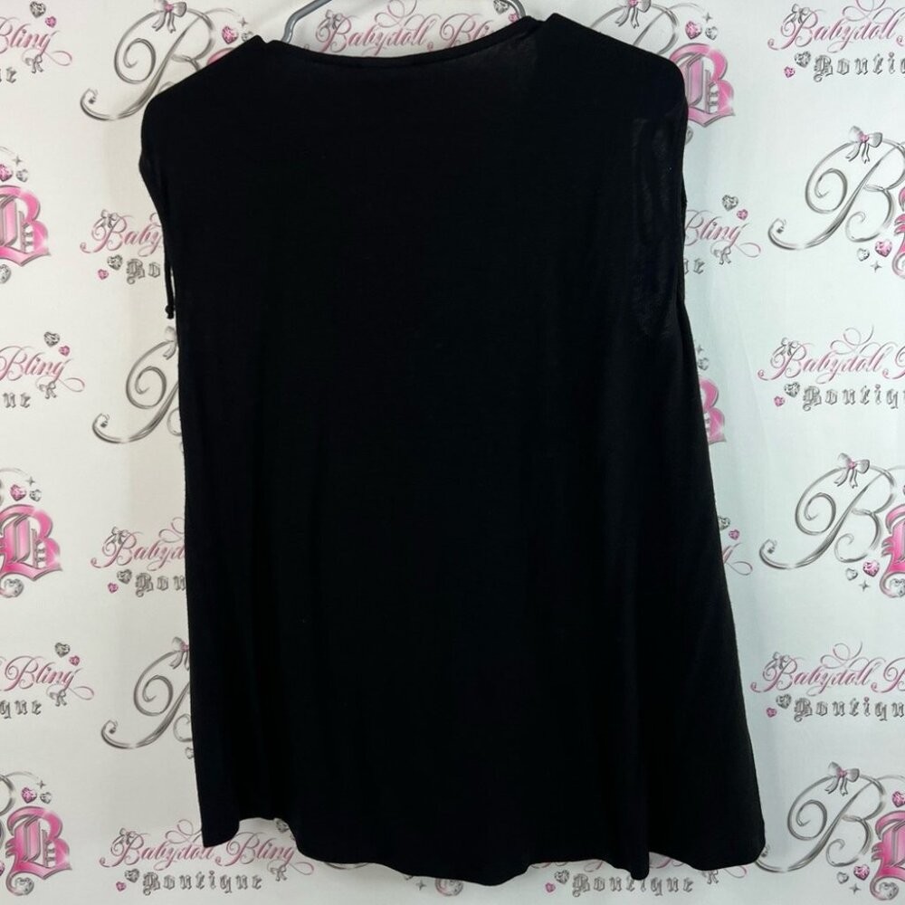 Bobeau tank top cinch tie ups shoulders ribbon luxe Black V-Neck Blouse