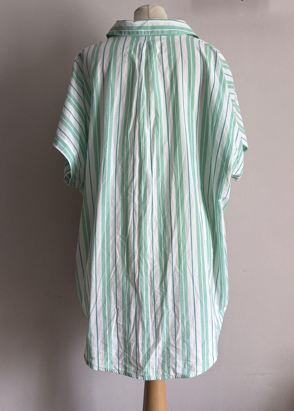 NEXT XL Green and White Striped Shirt Blouse Top 100% Cotton