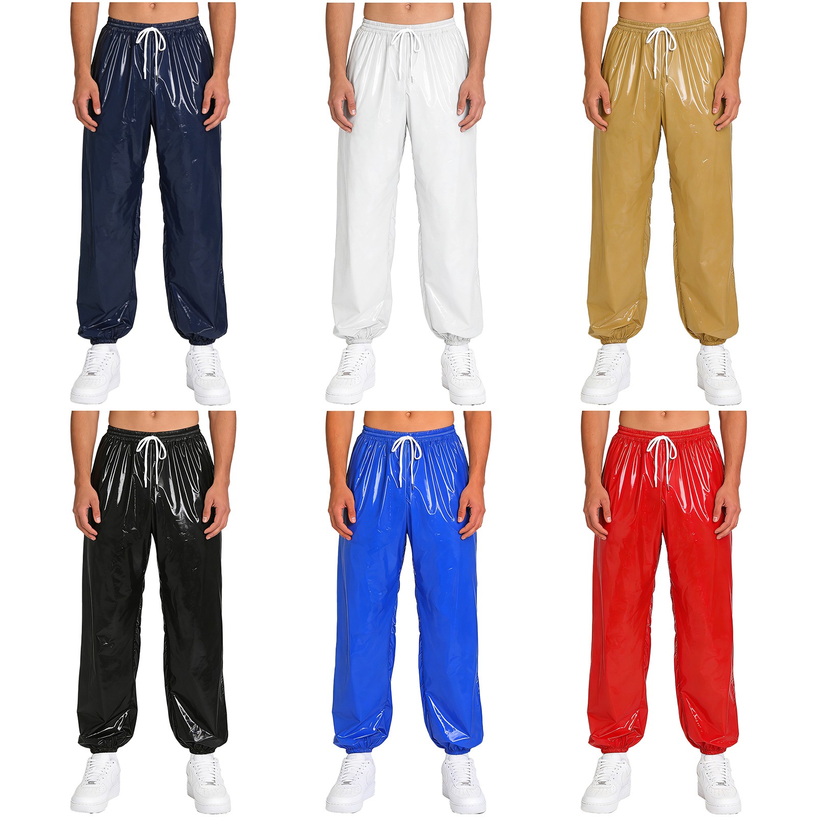 Mens Glossy Track Pants Diaper Cover Up Pants Loose Fit High Waist Pvc Joggers