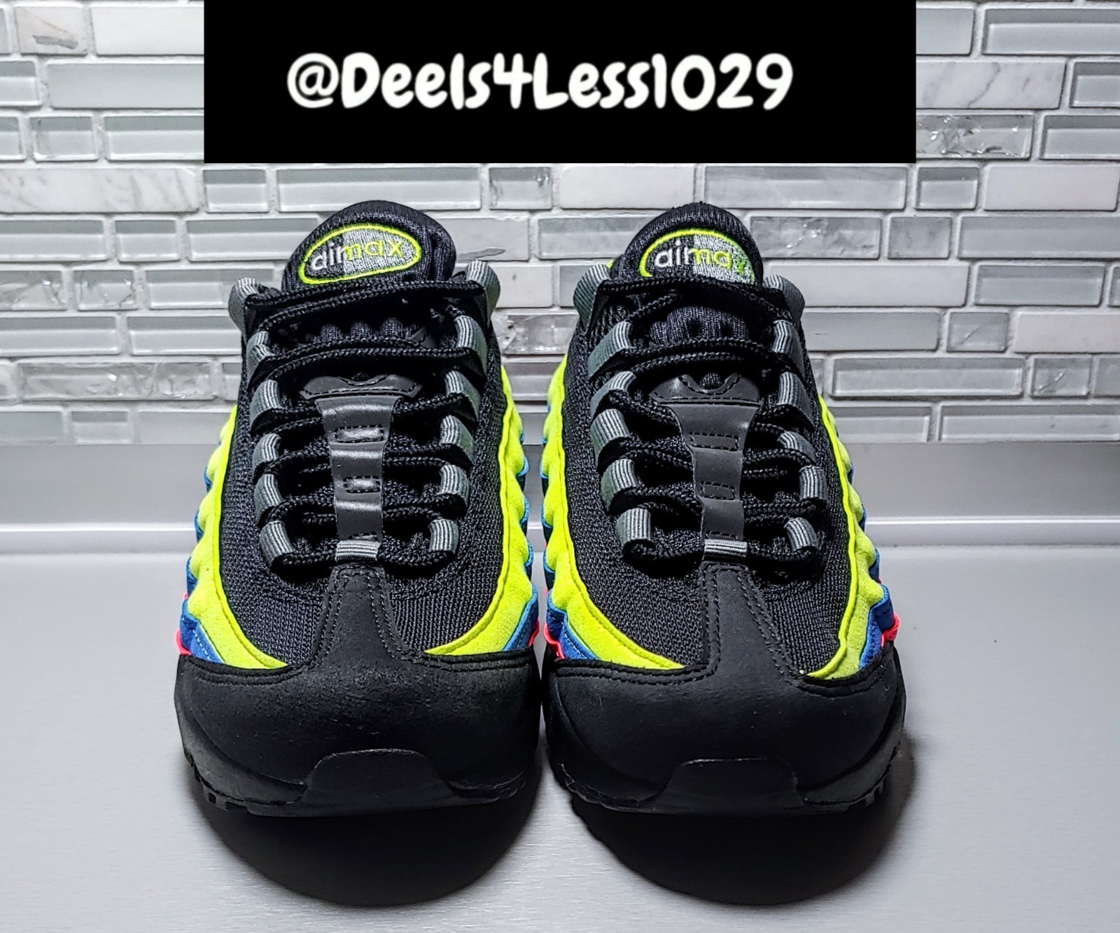 Nike Air Max 95 Black Neon Womens SZ 6/Kids 4.5Y Black Volt Blue Red DZ5635-001