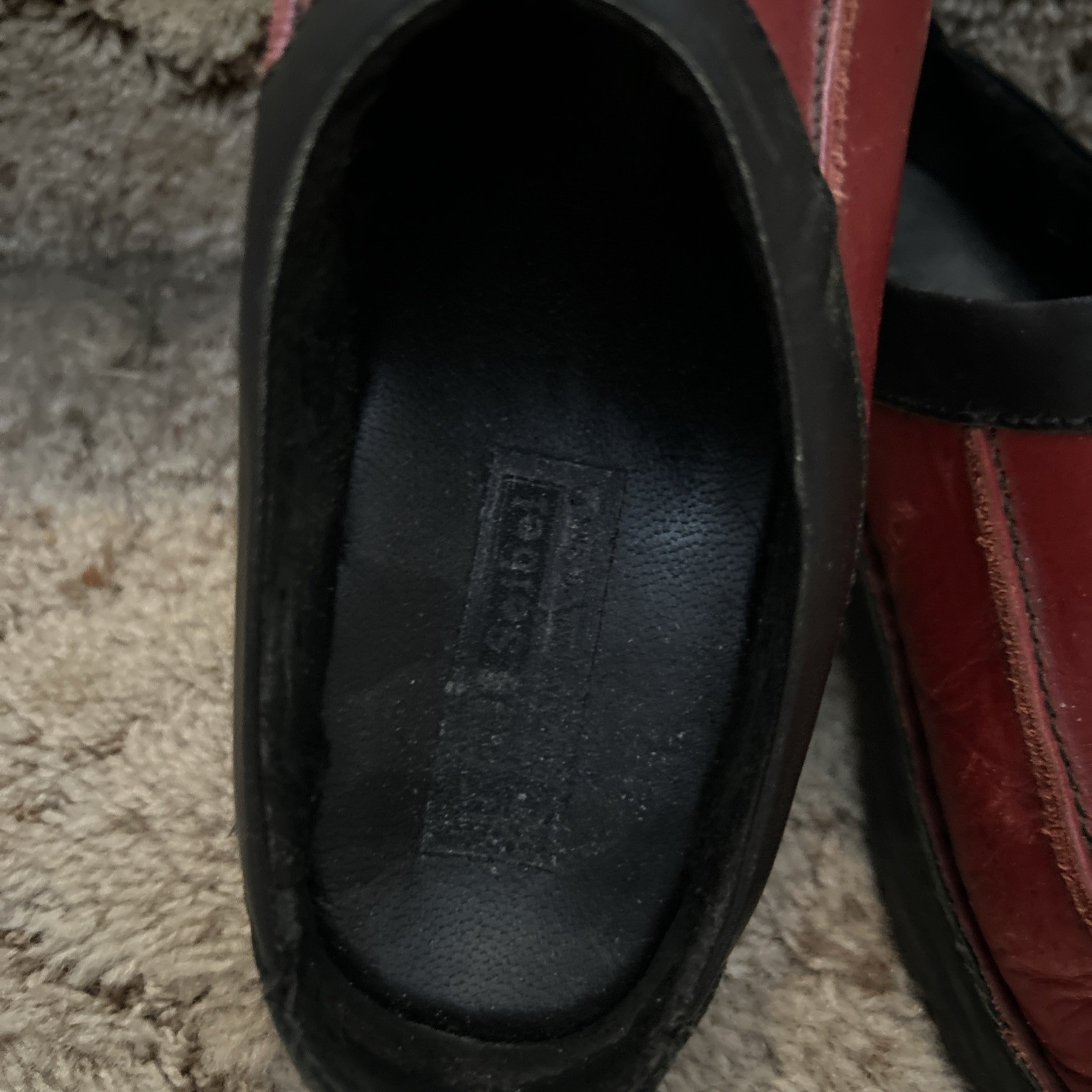 Josef Seibel Red Black moc toe Leather Clogs Mules 7.5 / 38 cosplay emo goth