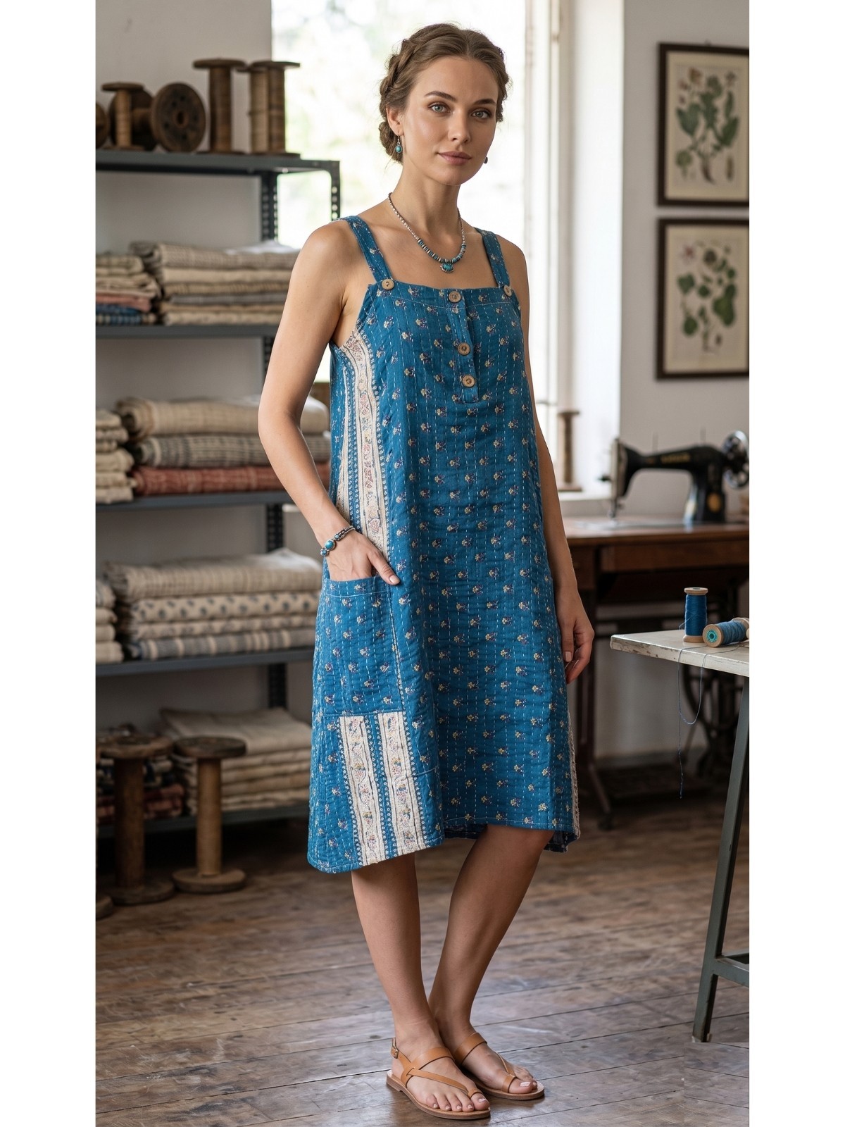 Women’s Dungaree kantha Quilt Printed One Piece Pocket Dress Wholesale Mix lot