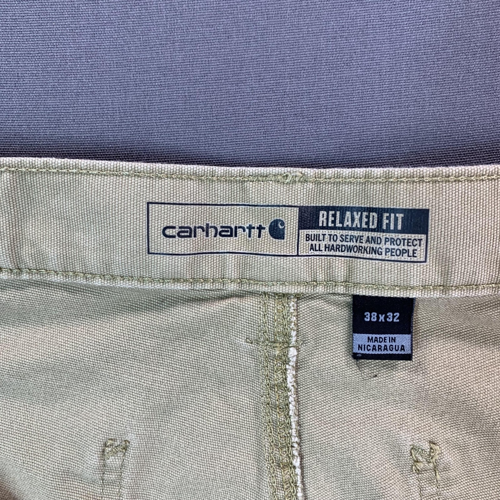 Carhartt Rugged Flex Relaxed Fit Carpenter Pants Mens 38×32 Beige Canvas Stretch