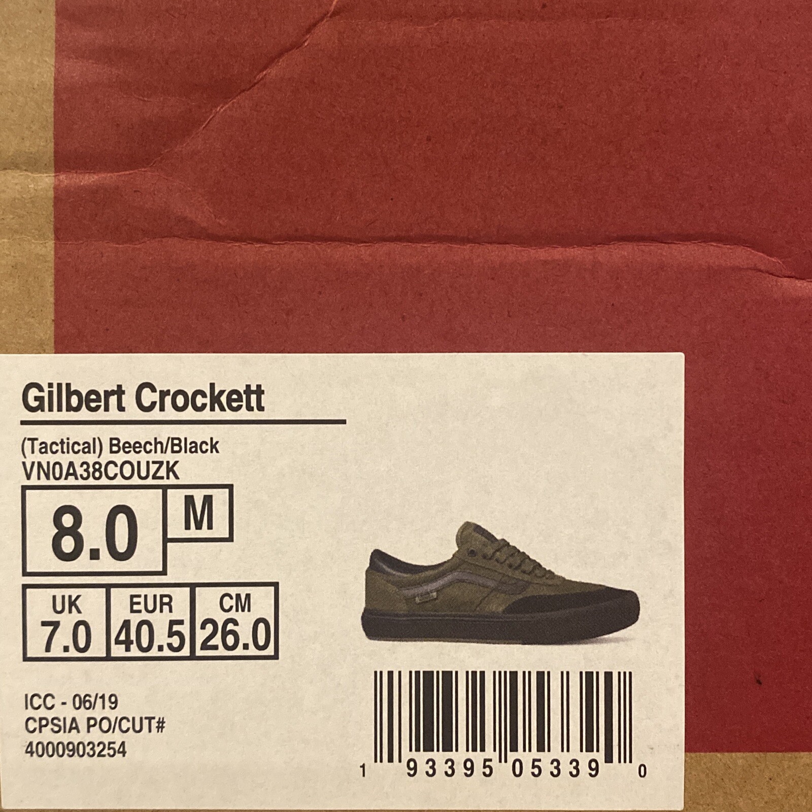 VANS Gilbert Crockett Tactical Beech Green Black Mens 8 / Womens 9.5 VN0A38COUZK