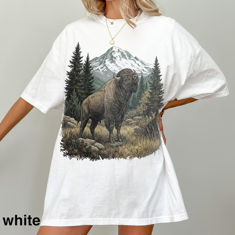 Bison Mountain Comfort Tee Wildlife Animal Nature Graphic Design