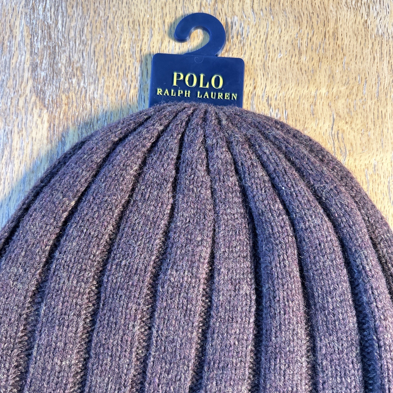 Polo Ralph Lauren Dark Brown Heather Wool Blend Ribbed Cuff Beanie Men One Size