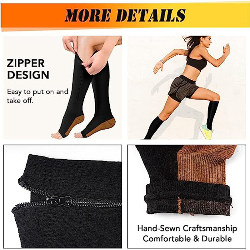 Zipper Pressure Compression Socks Pain Relief Calf Leg Foot Support Stocking US