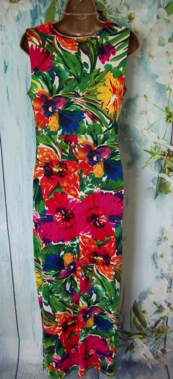 Debenhams Tropical Floral Maxi Dress Size 18 Twist Knot V Neck Slinky Summer