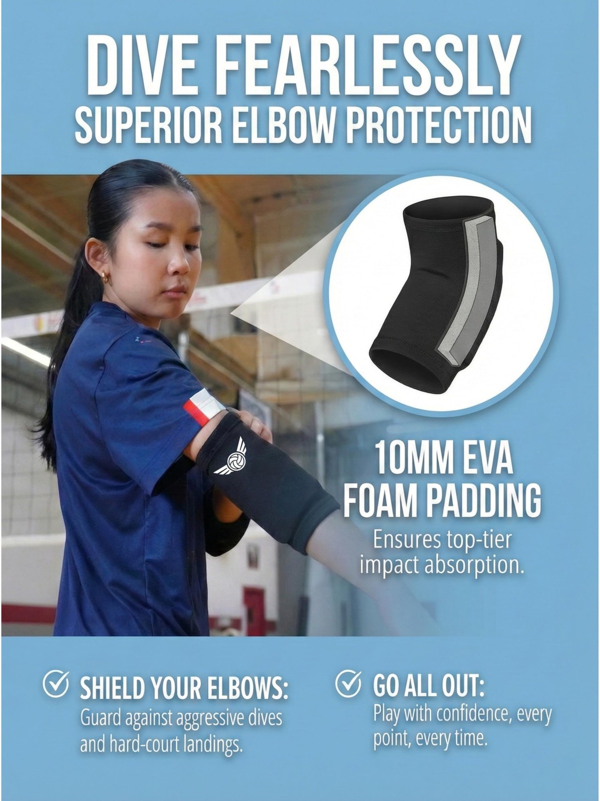 Baylee and Me Volleyball Elbow Pads with Breathable Mesh Carry Bag – Impact Abso