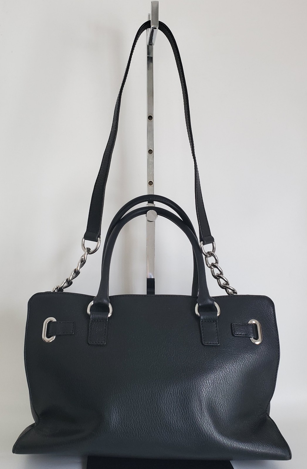 MK HAMILTON BLACK PEBBLED LEATHER SATCHEL HAND BAG SILVERSTONE HARDWARE MEDIUM