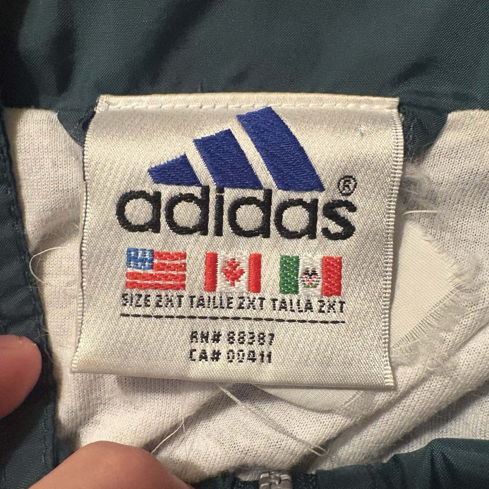 Vintage 90s Adidas Big Logo Windbreaker Jacket Green White Men’s 2XT Tall Rare