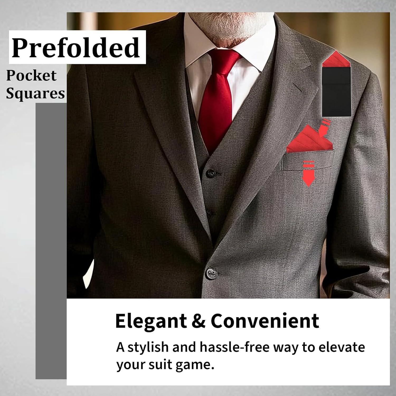 Mens Pre-Folded Pocket Squares on Card Pocket Handkerchief for Suit Accessories