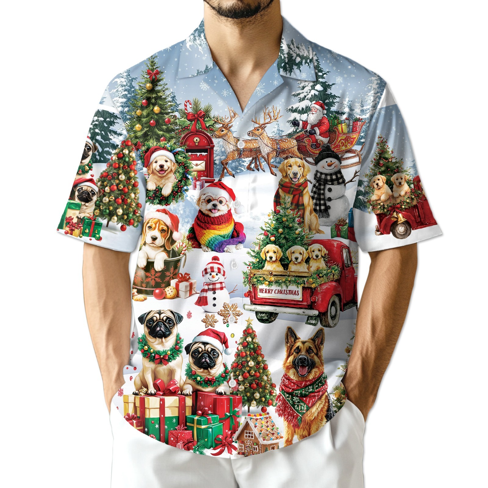 German Shepherd Christmas Hawaiian Shirt Dog Holiday Aloha Gift