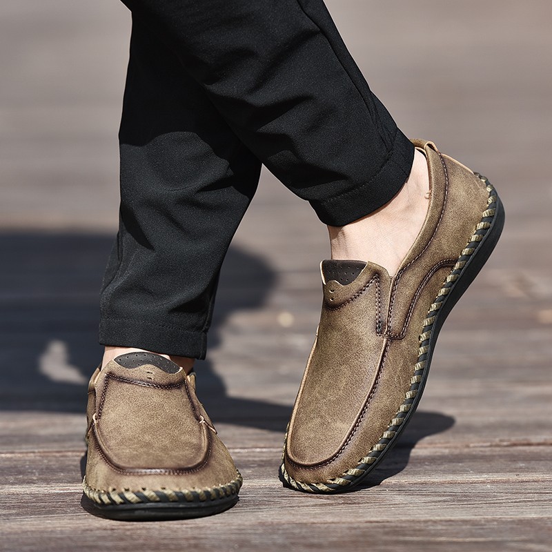 Men’s Soft Business Office Loafers Hand Sewn Leather Shoes Driving Shoes EU40-48